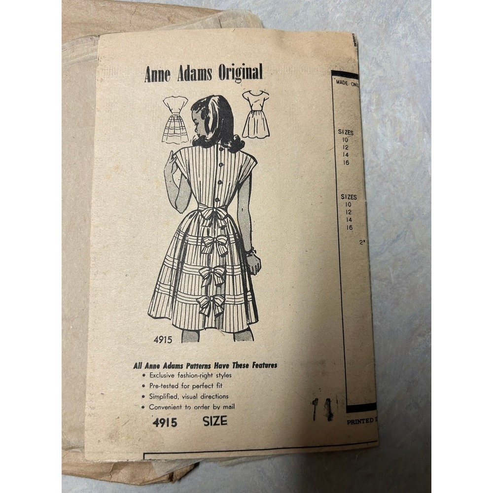 Vintage 1940's-50's Anne Adams Mail Order Pattern #4915 Dress Size 14
